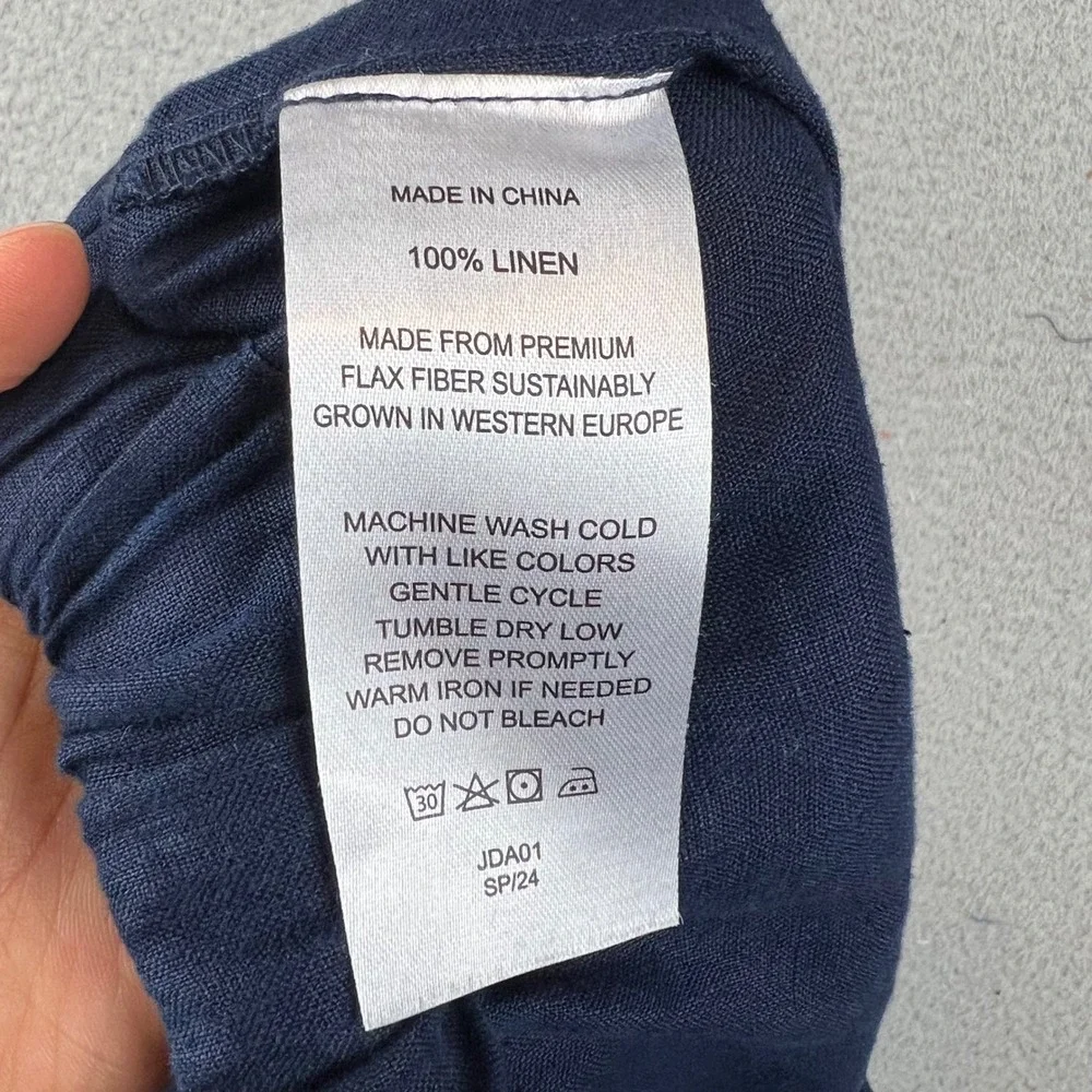 Quince Navy Blue 100% European Linen Straight Leg Elastic Waist Pants Womens S